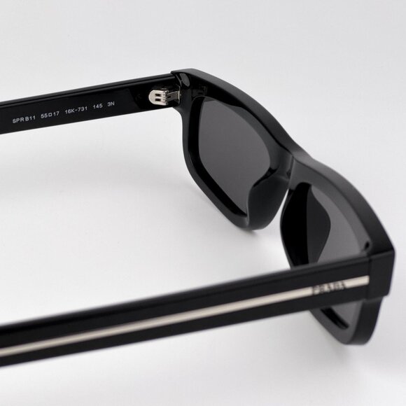 Prada PRB11S Sunglasses – Black Rectangle Frame Grey Crystal | Model 16K731 - Picture 8 of 11